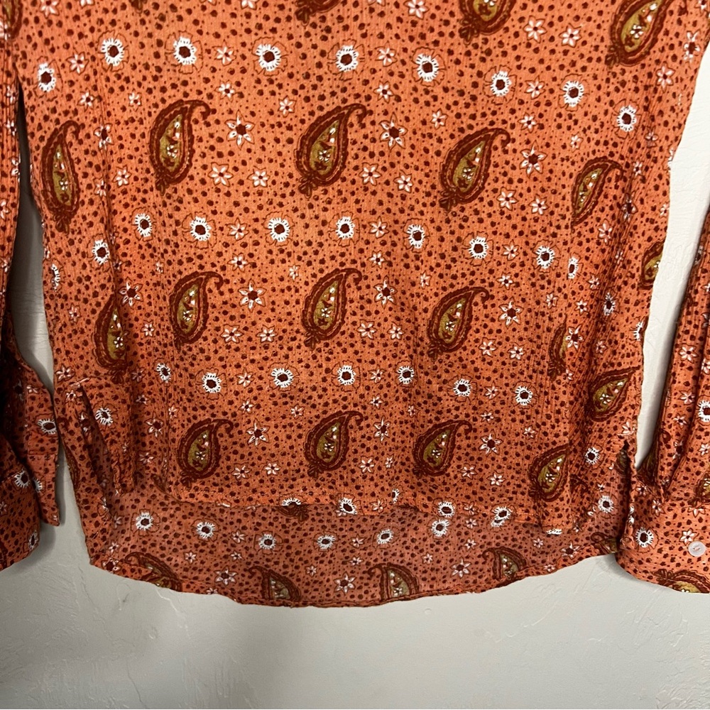 Carve‎ Designs Dylan Gauze Paisley Orange Long Sleeve Boho Top - Picture 4 of 9